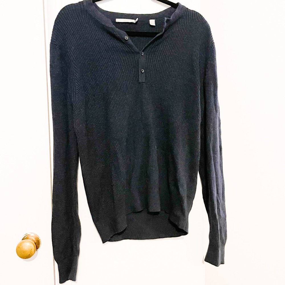 Vince Dark Blue Mens Long Sleeve Henley Large